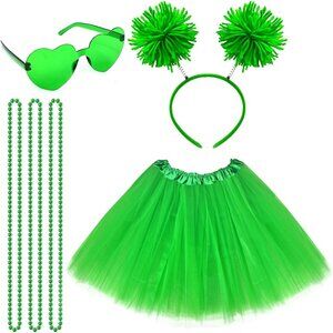 Women Tutu Accessories Set Green Tulle Skirt Headband Sunglasses Beads